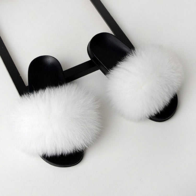 Fox Fur Slippers Flip-flops Non-slip Flat Fur Shoes Sandals for Women, Shoe Size:44-45(27cm)