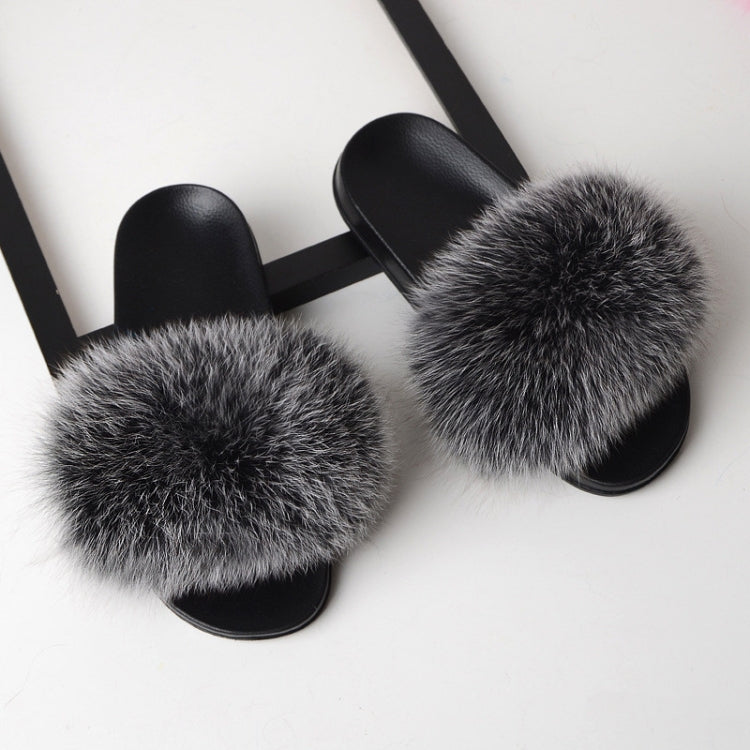 Fox Fur Slippers Flip-flops Non-slip Flat Fur Shoes Sandals for Women, Shoe Size:44-45(27cm)