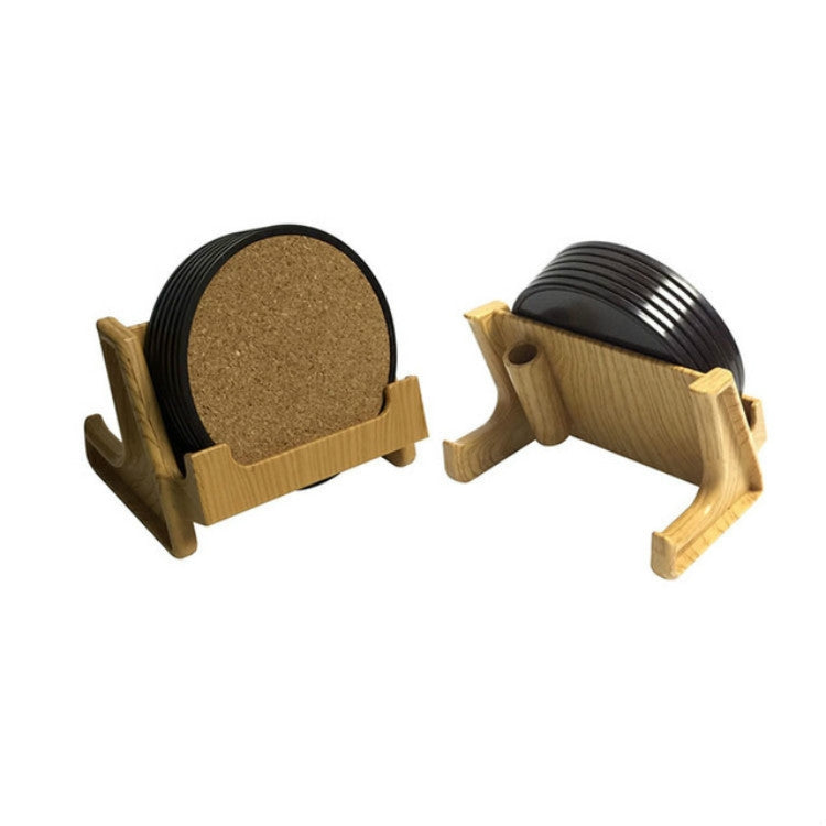 Home Daily Wood Round Cork Coaster PP Coaster Holder, Specification:6 Coasters + Shelf