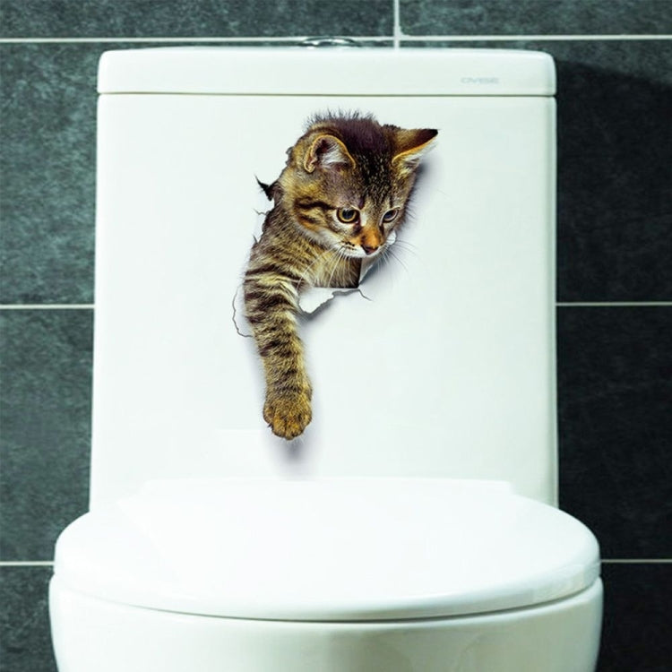 10 PCS Removable Waterproof Cartoon 3 D Cat Pattern Wall Sticker  Bathroom Toilet Sticker