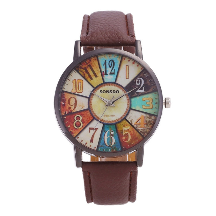 Retro Personality Digital Turntable PU Leather Strap Quartz Watch
