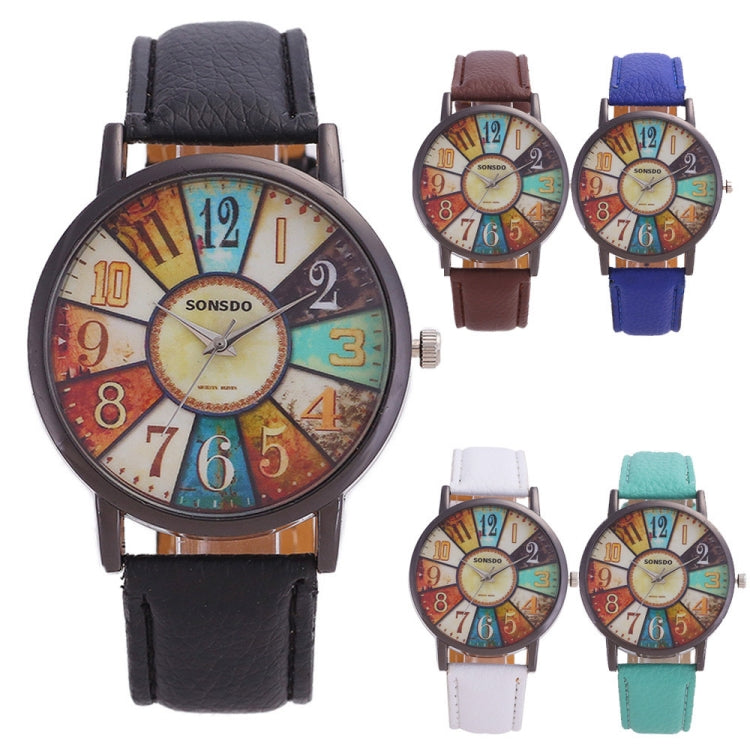 Retro Personality Digital Turntable PU Leather Strap Quartz Watch