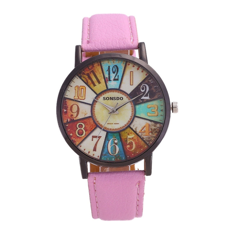 Retro Personality Digital Turntable PU Leather Strap Quartz Watch