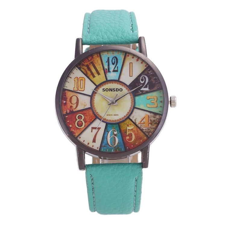 Retro Personality Digital Turntable PU Leather Strap Quartz Watch