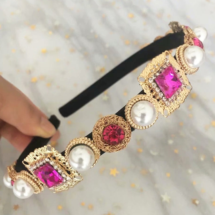 Baroque Retro Square Gemstone Pearl Simple Multicolor Wild Headband(Purple)