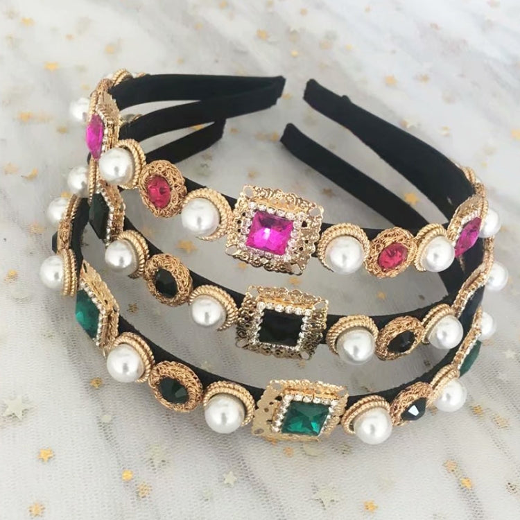 Baroque Retro Square Gemstone Pearl Simple Multicolor Wild Headband(Purple)