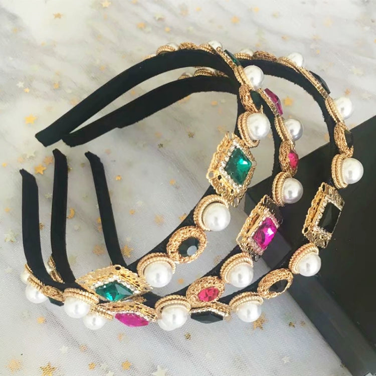 Baroque Retro Square Gemstone Pearl Simple Multicolor Wild Headband(Purple)