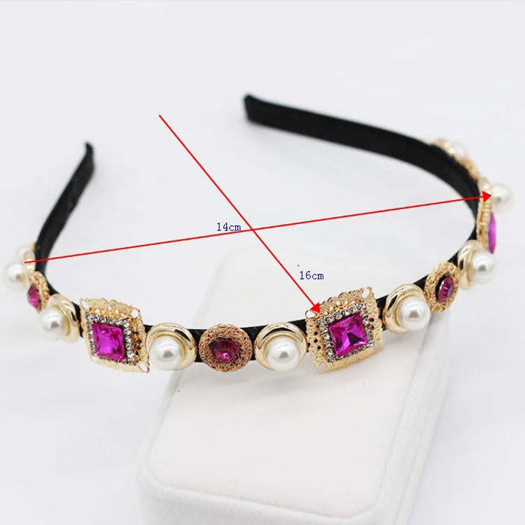 Baroque Retro Square Gemstone Pearl Simple Multicolor Wild Headband(Purple)