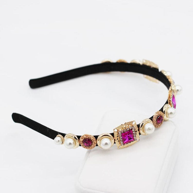 Baroque Retro Square Gemstone Pearl Simple Multicolor Wild Headband(Purple)