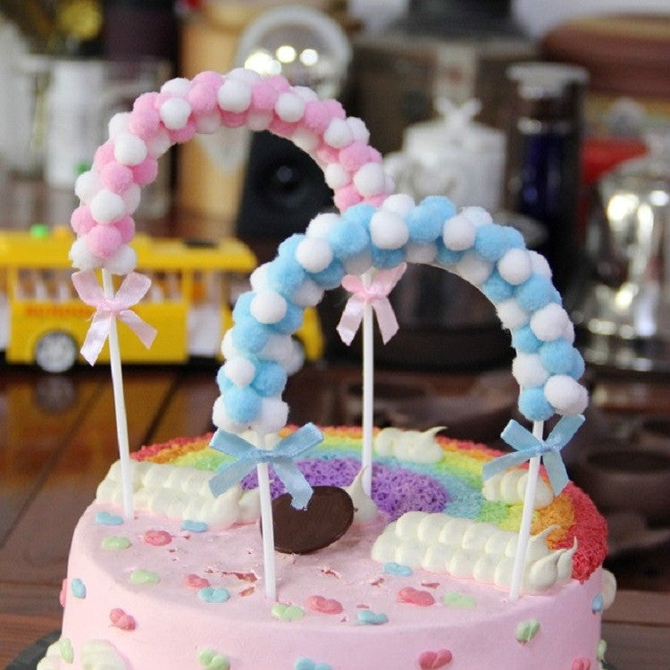 2 PCS Creative Cake Card Arch Hair Ball Birthday Baking Cake Card Decoration