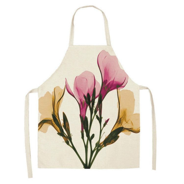 Cotton and Linen Creative Plant Floral Print Apron, Size:68x55cm