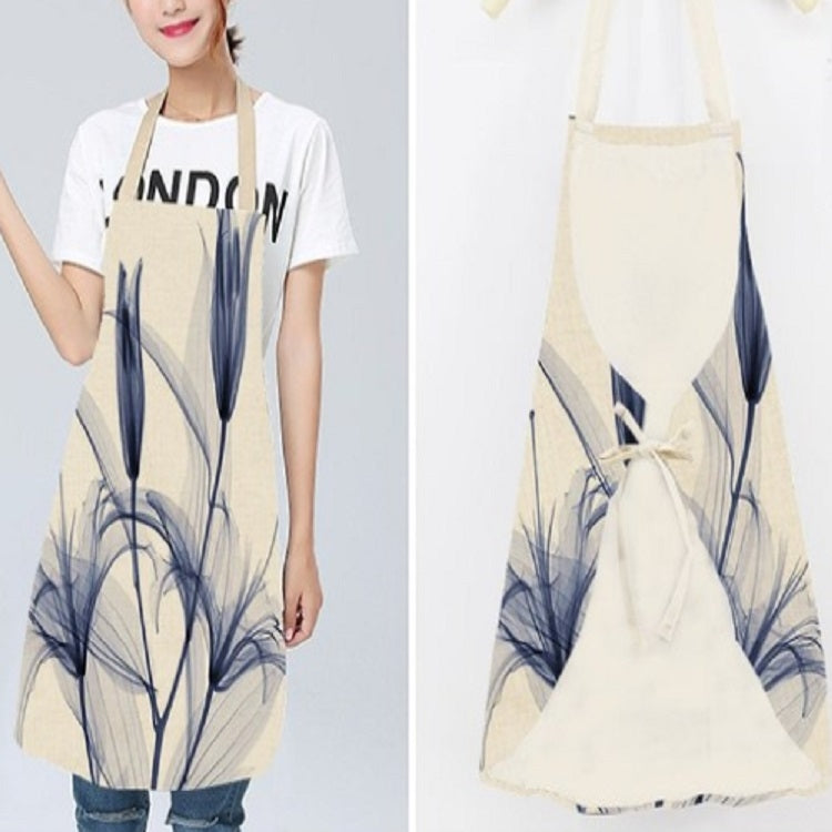 Cotton and Linen Creative Plant Floral Print Apron, Size:68x55cm