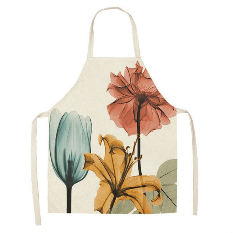 Cotton and Linen Creative Plant Floral Print Apron, Size:68x55cm