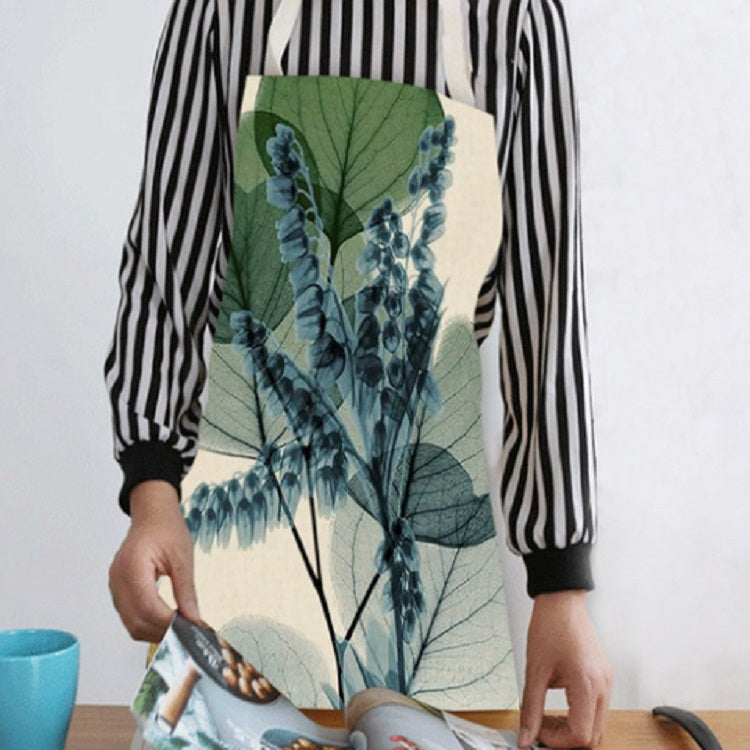 Cotton and Linen Creative Plant Floral Print Apron, Size:68x55cm