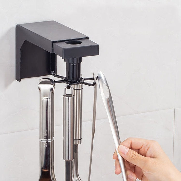 2 PCS Retractable Rotating Kitchen Rack Without Punching Wall Hanging Wall Rack Multi-function 6-hook