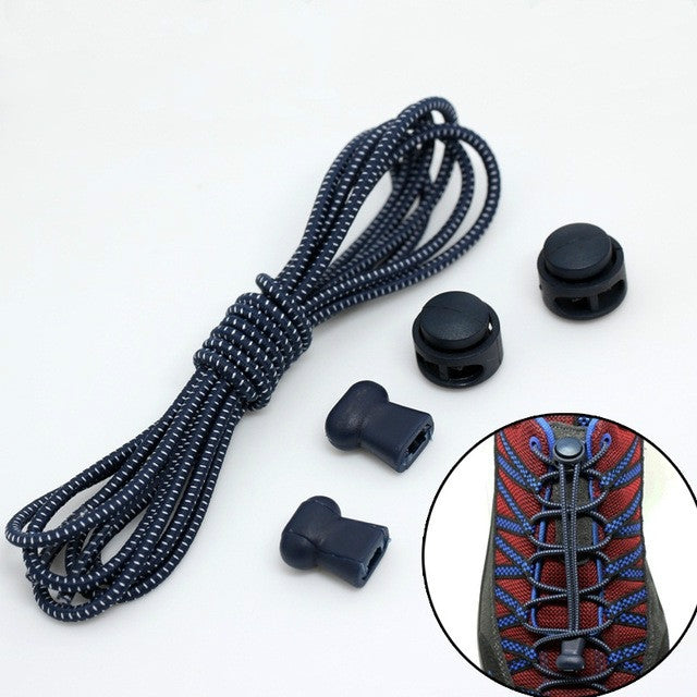 2 Pairs Elastic Band Round Spring Buckle Adult Children Safety Elastic Free Lazy Shoelaces