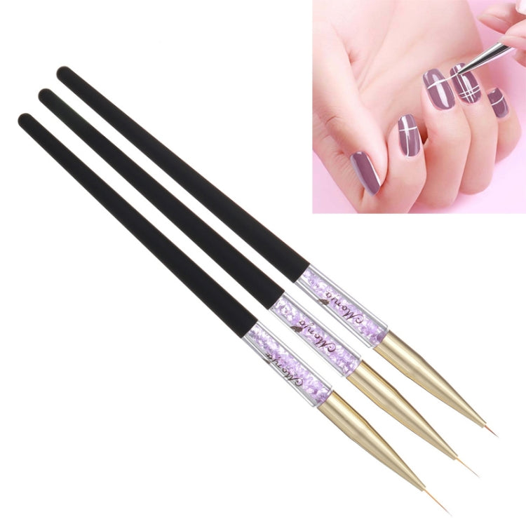 Monja 7/9/11mm 3 PCS/set Brush Liner Flower Grid Image Painting Acrylic Handle Drawing Pen Manicure Tool