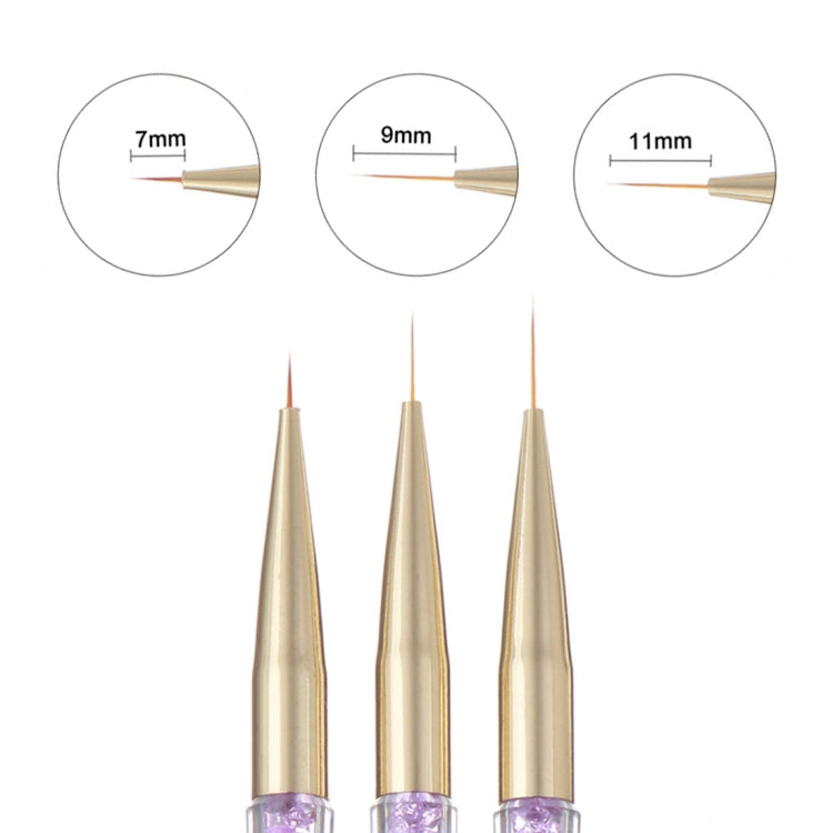 Monja 7/9/11mm 3 PCS/set Brush Liner Flower Grid Image Painting Acrylic Handle Drawing Pen Manicure Tool