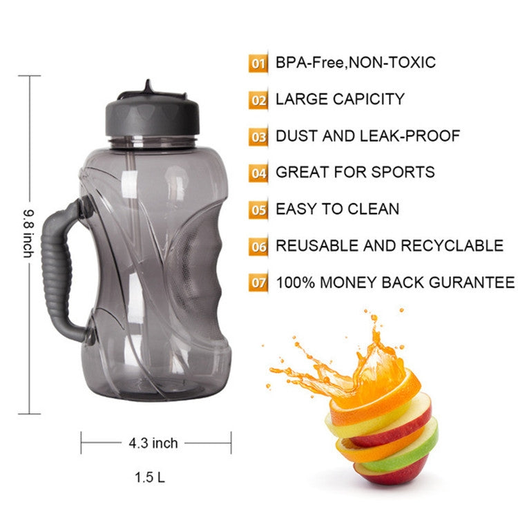 1.5L Large Capacity Outdoor Sports Bottle Space Cup Straw Handle Fitness Plastic Water Cup