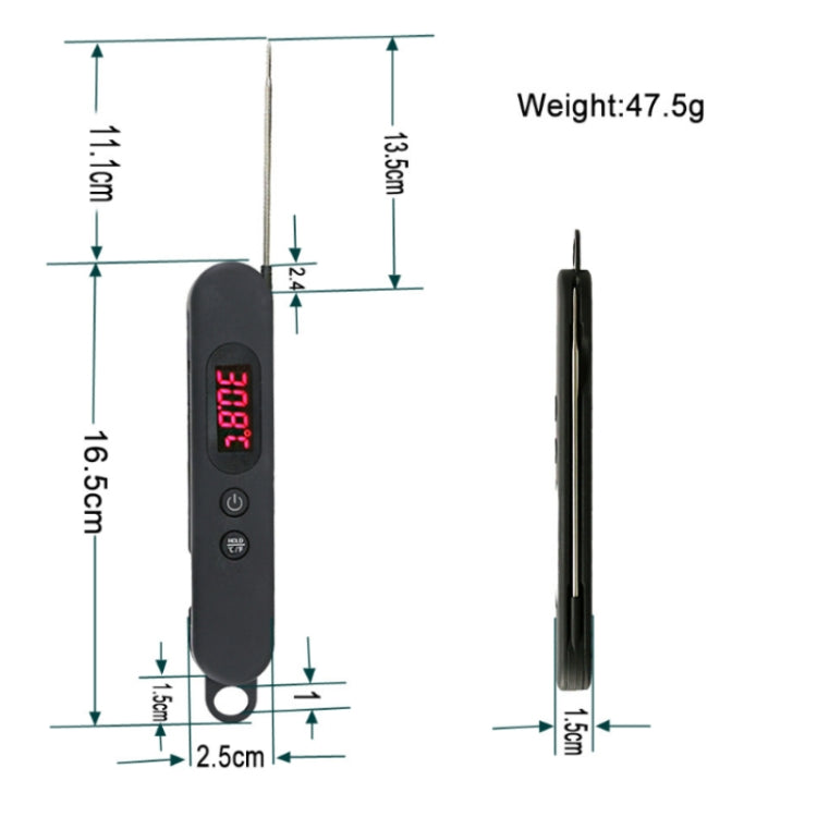 2 PCS Folding Digital Meat Thermometer Probe Wireless Instant Read Kitchen Cooking Food Long Stainless Steel Probe BBQ Thermometer