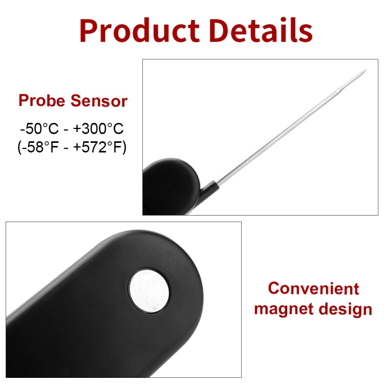 2 PCS Folding Digital Meat Thermometer Probe Wireless Instant Read Kitchen Cooking Food Long Stainless Steel Probe BBQ Thermometer