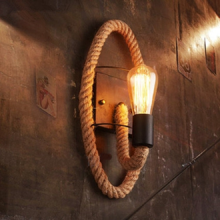 Vintage Hemp Rope Edison Light Bulb Wrought Iron Wall Lamp without Bulb
