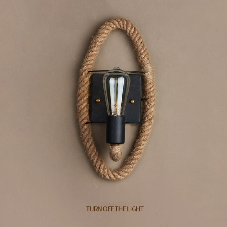 Vintage Hemp Rope Edison Light Bulb Wrought Iron Wall Lamp without Bulb