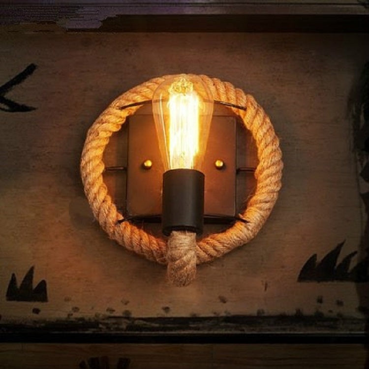 Vintage Hemp Rope Edison Light Bulb Wrought Iron Wall Lamp without Bulb