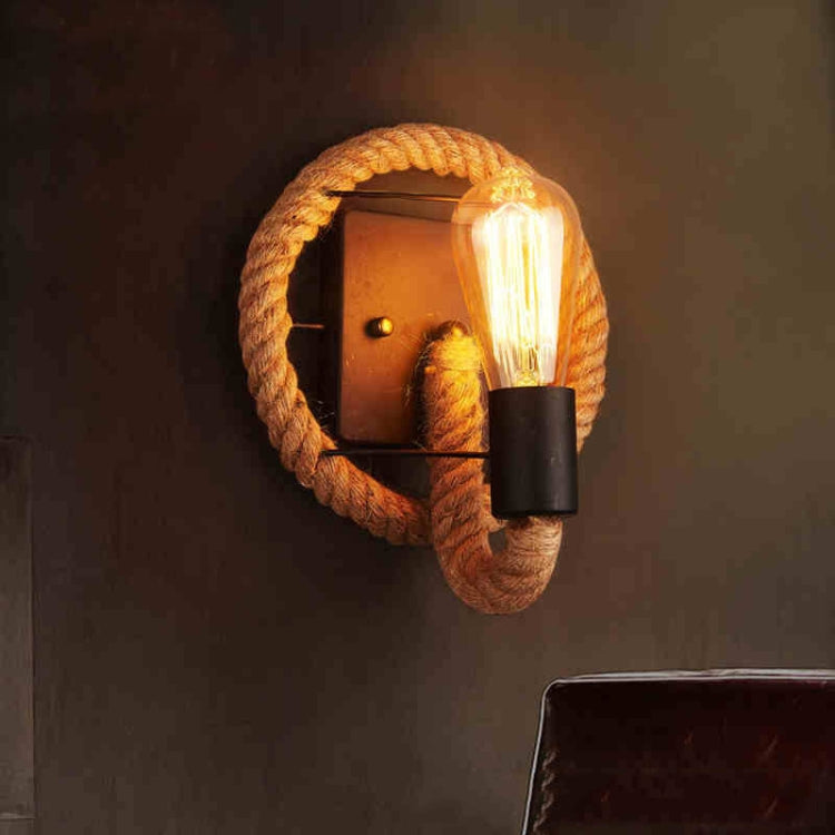 Vintage Hemp Rope Edison Light Bulb Wrought Iron Wall Lamp without Bulb