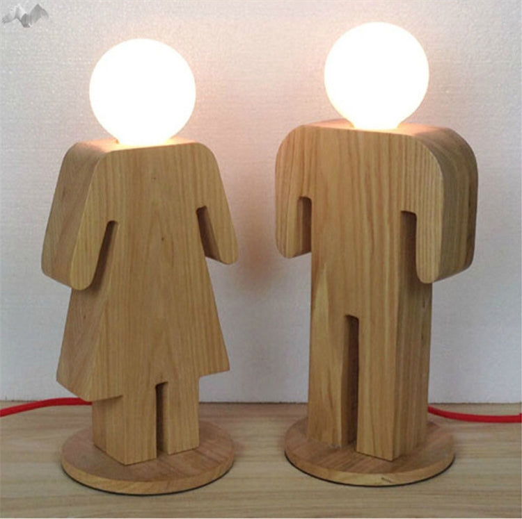 E27 220V Girl Boy Modeling Wooden Table Lamp Suitable for Living Room Bedside Bedroom Reading Lighting, Style:Girl, Size:S