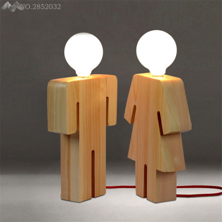 E27 220V Girl Boy Modeling Wooden Table Lamp Suitable for Living Room Bedside Bedroom Reading Lighting, Style:Girl, Size:L