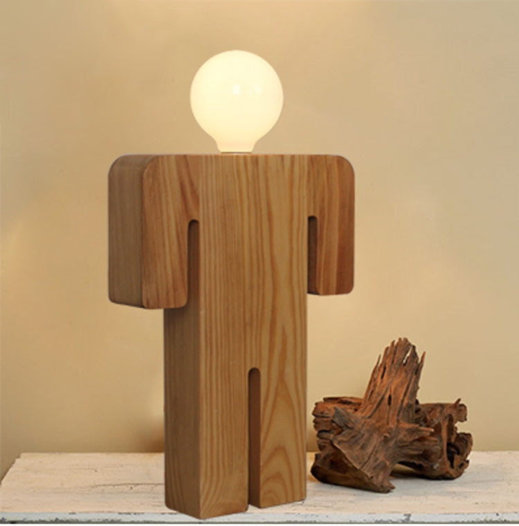 E27 220V Girl Boy Modeling Wooden Table Lamp Suitable for Living Room Bedside Bedroom Reading Lighting, Style:Boy, Size:L