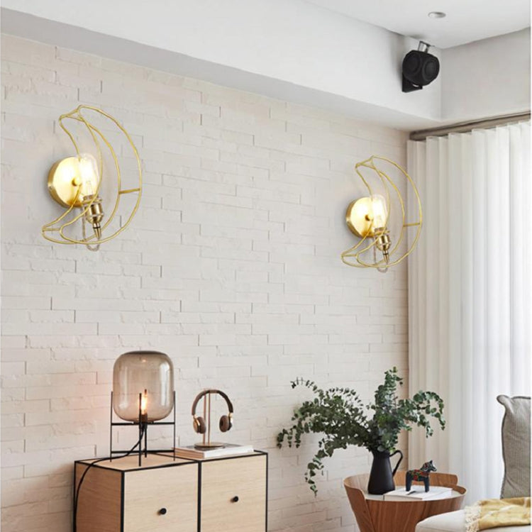 Golden Moon Personality Creative Bedroom Bedside Porch Aisle Wrought Iron Lighting LED Wall Lamp