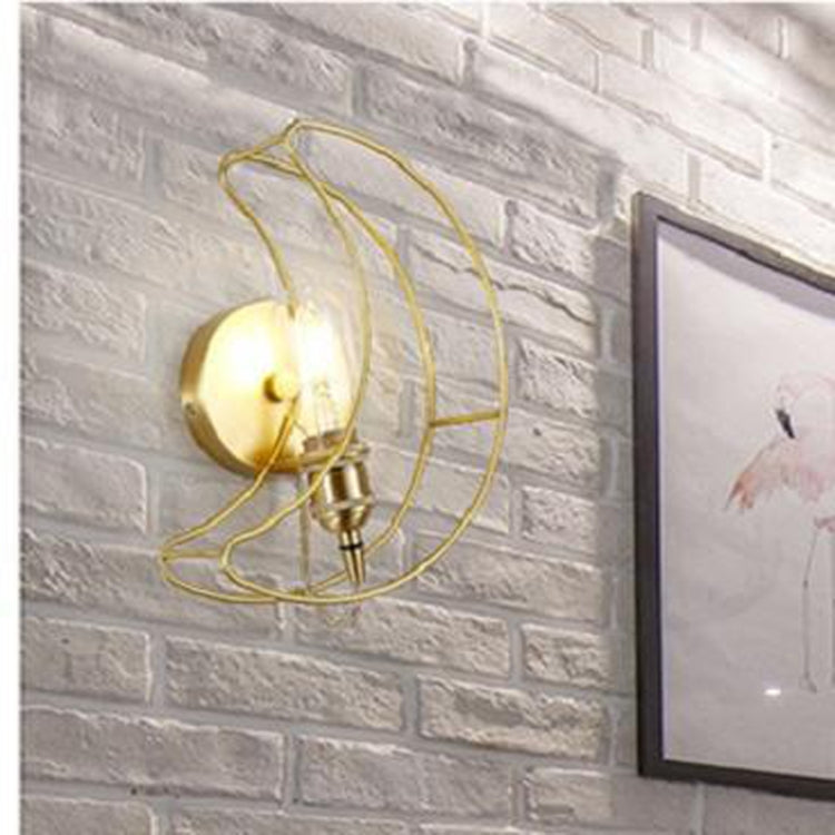 Golden Moon Personality Creative Bedroom Bedside Porch Aisle Wrought Iron Lighting LED Wall Lamp