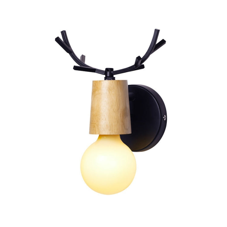 Wrought Iron Antler Retro Simple Restaurant Corridor Aisle Wall Lamp, Color:Black Wood
