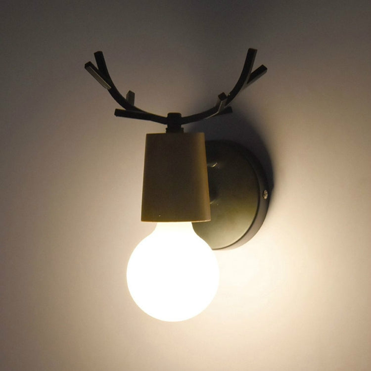 Wrought Iron Antler Retro Simple Restaurant Corridor Aisle Wall Lamp, Color:Black