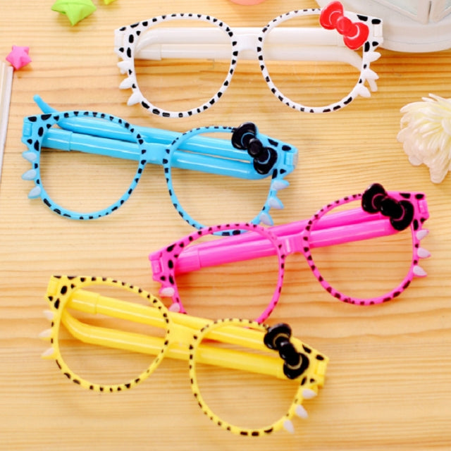 4 PCS 0.7mm Ballpoint Pen Cute Glasses Rollerball Pens School Supplies Kids Stationery Random Color Delivery