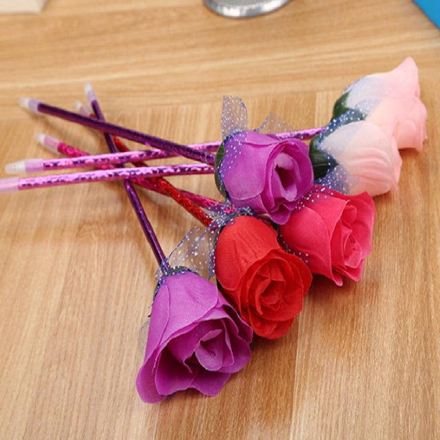 5 PCS Rose Flower Shape Ballpoint Pen Office Supplies Cute Love Girls Students Stationery, Random Color Delivery