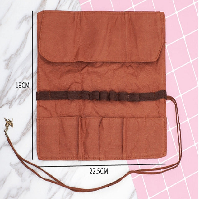 Cute Canvas Bag Holder Roll Up Stationery Pencil Bag Stationery Supplies