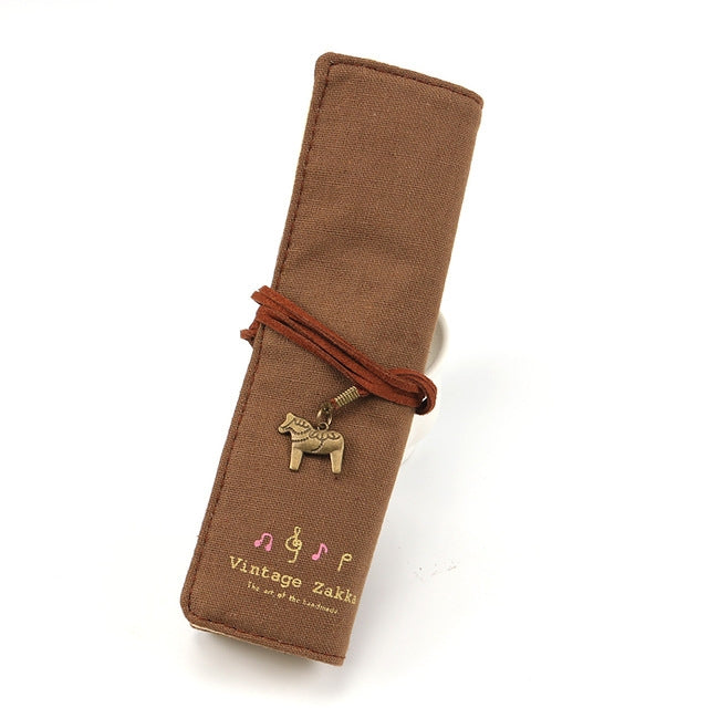 Cute Canvas Bag Holder Roll Up Stationery Pencil Bag Stationery Supplies