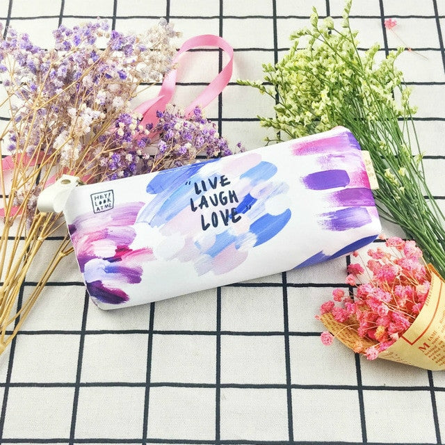 Kawaii Canvas Pencil Bags Cases Colorful Creative Brush Doodle Pouch School Supplies Stationery Pen Box