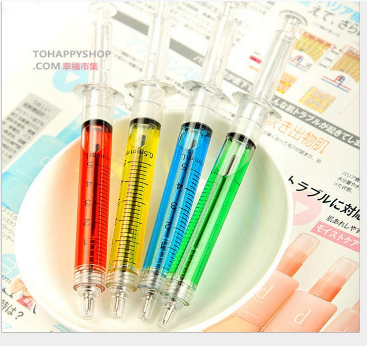 4 PCS Needle Tube Type Writing Ball Point Pen Syringe Flowing Liquid Black Ink Ballpoint Pen Cute Stationery Office Supplies,Random Color Delivery