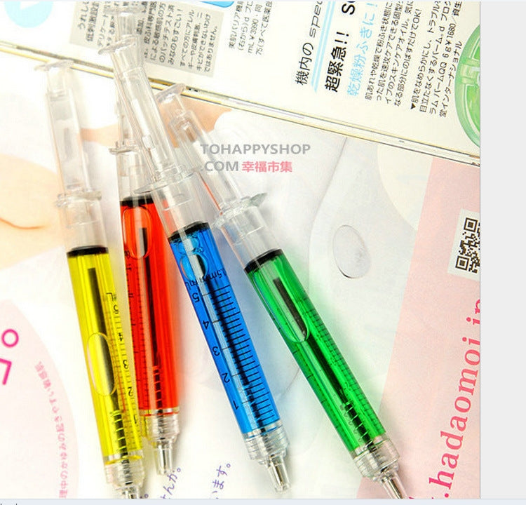 4 PCS Needle Tube Type Writing Ball Point Pen Syringe Flowing Liquid Black Ink Ballpoint Pen Cute Stationery Office Supplies,Random Color Delivery