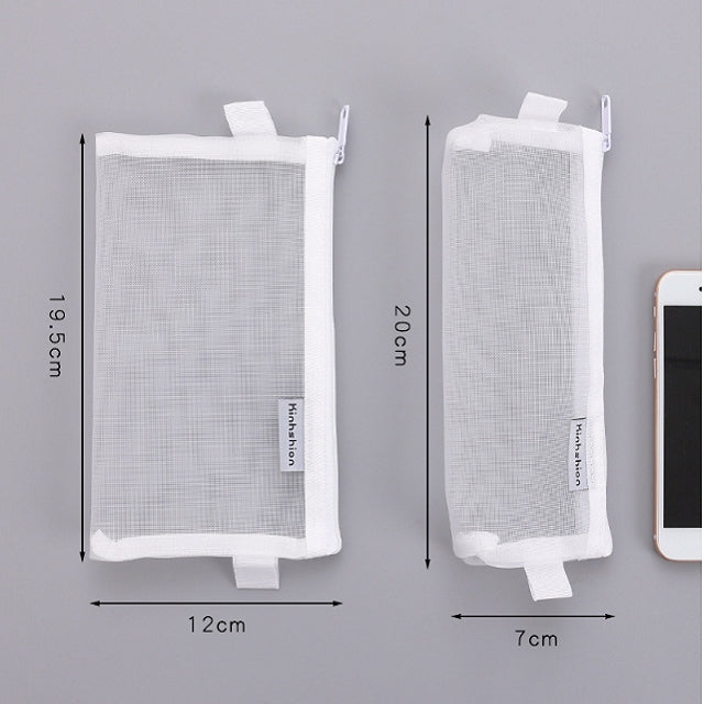 N81409 Transparent Grid Zipper Pen Bag Pencil Case Storage Package Grils Stationery School Supplies