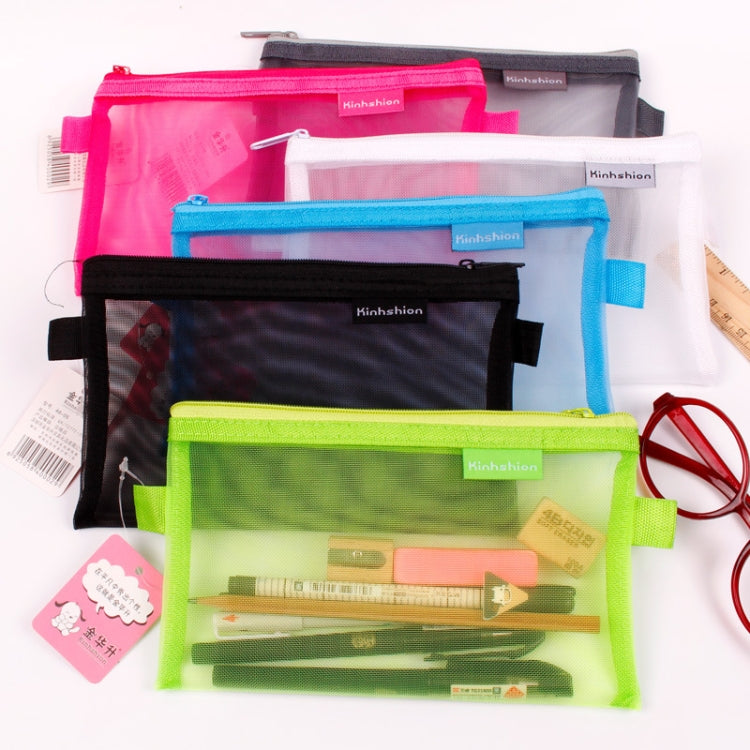 N81409 Transparent Grid Zipper Pen Bag Pencil Case Storage Package Grils Stationery School Supplies