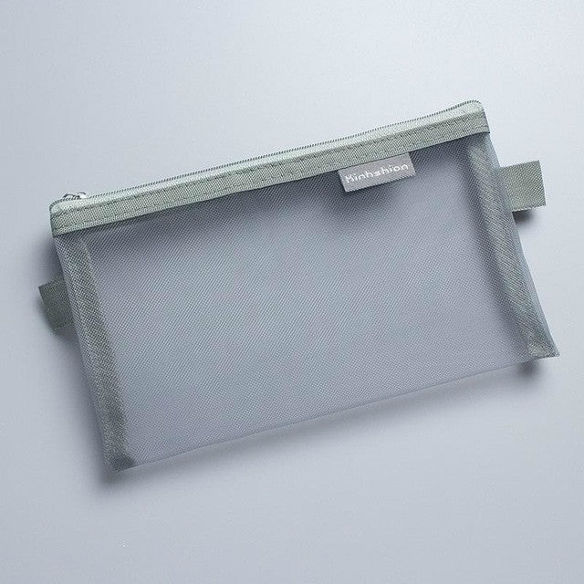 N81409 Transparent Grid Zipper Pen Bag Pencil Case Storage Package Grils Stationery School Supplies