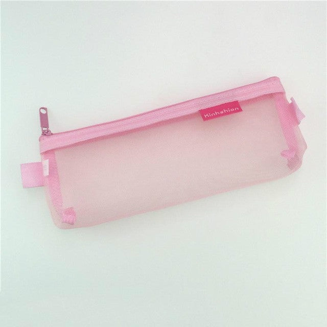 N81409 Transparent Grid Zipper Pen Bag Pencil Case Storage Package Grils Stationery School Supplies