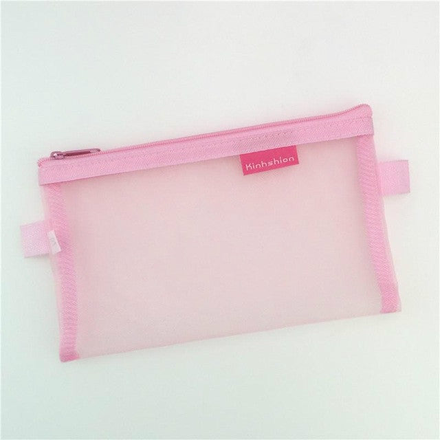 N81409 Transparent Grid Zipper Pen Bag Pencil Case Storage Package Grils Stationery School Supplies