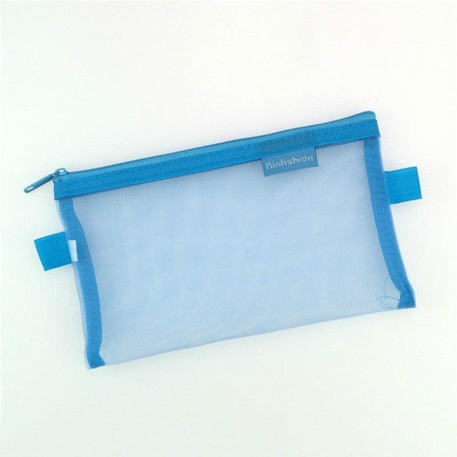 N81409 Transparent Grid Zipper Pen Bag Pencil Case Storage Package Grils Stationery School Supplies