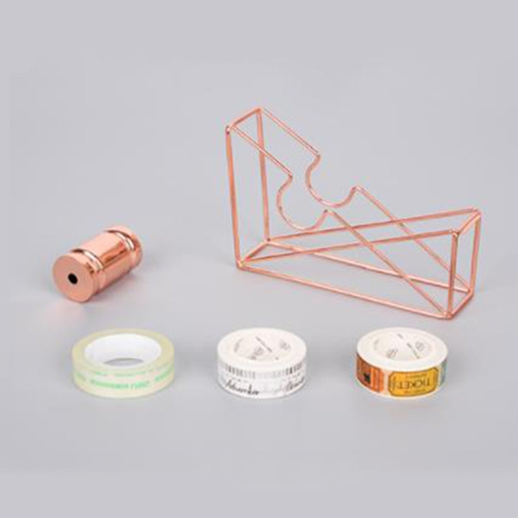 2PCS Metal Wire Hollow Tape Cutters Holder Office Supply Desktop Dispenser Racks(Rose Gold)